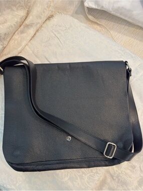 Valentina Black Pebbled Leather Messenger Bag with Adjustable Strap